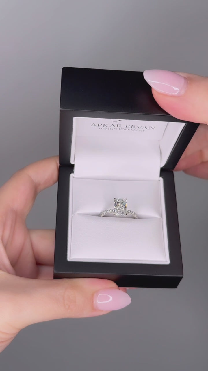 Alexandria - 2CT Radiant Brilliant -  Hidden Halo  - Round Diamond Band