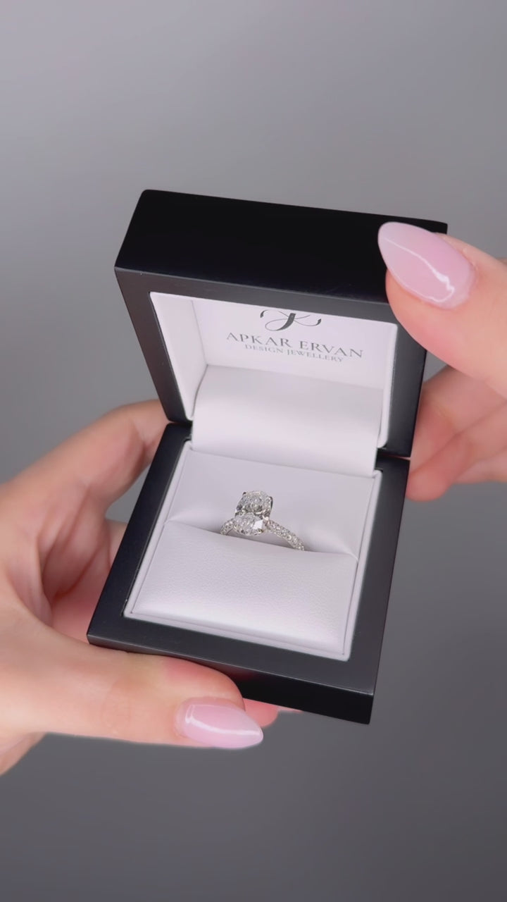 Antoinette - 3CT Oval Brilliant Diamond -  Diamond Band - Diamond Under Rail